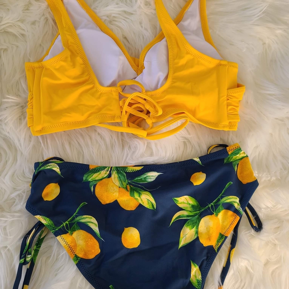 Yellow Cross-Front Bikini Top and Floral Bottoms - Picture 7 of 9